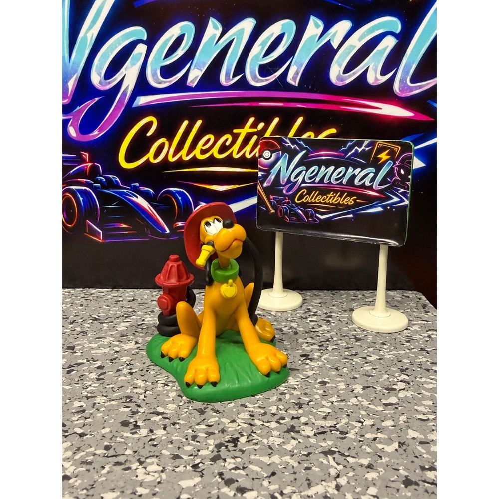 Disney Pluto Fireman Figurine Red Helmet Fire Hydrant Collectible Cake topper
